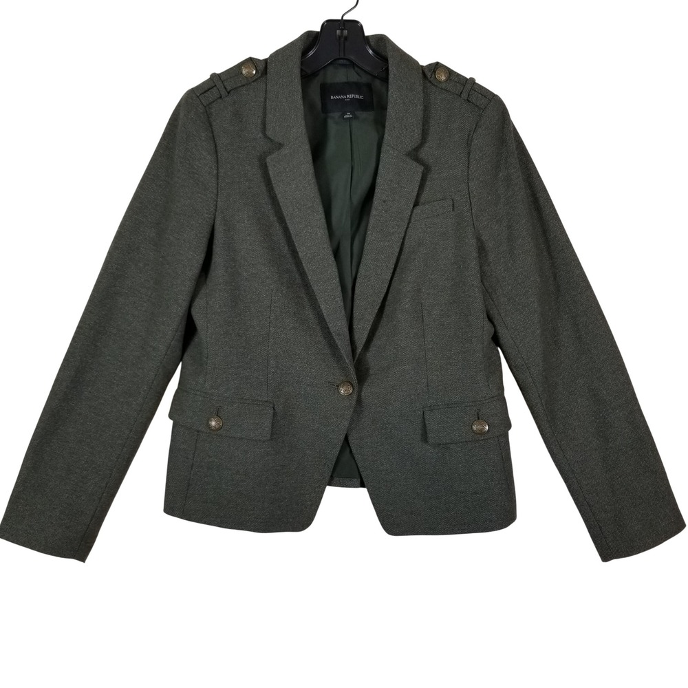 Banana Republic Women Military Blazer Jacket Green Wool Blend Epaulettes Size 10